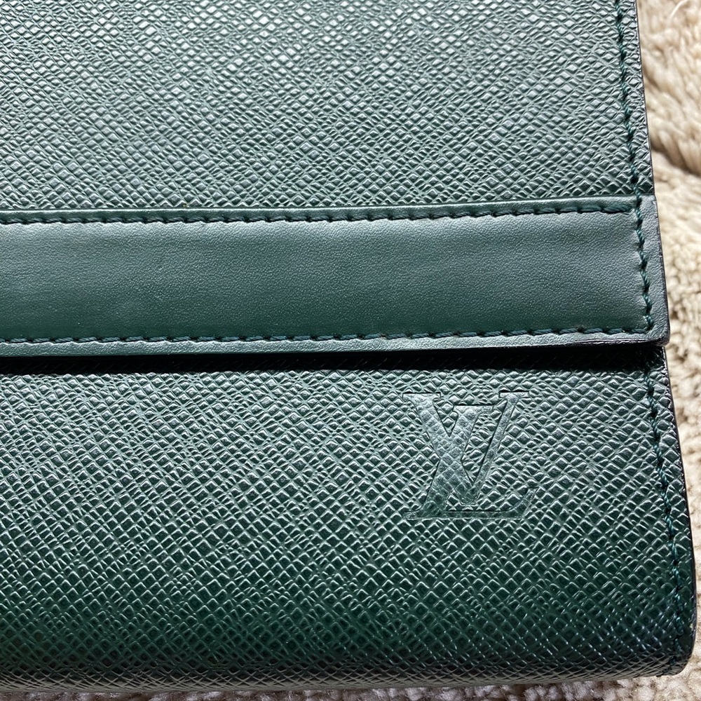 Louis Vuitton Dark Green Textured Leather Fold-Over Clutch
